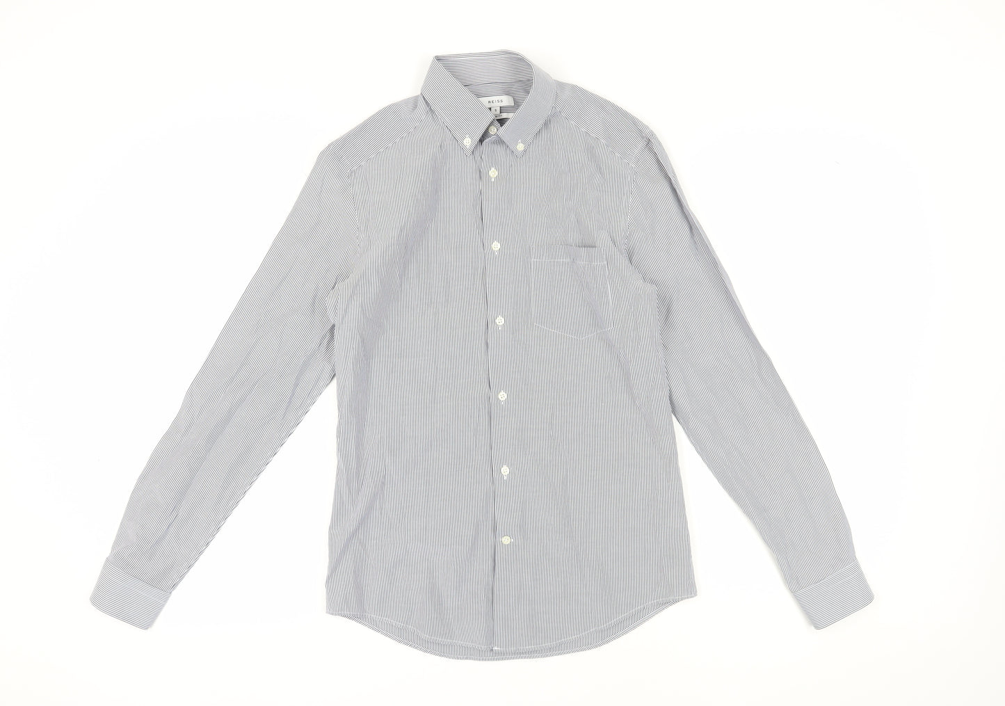 Reiss Men's Grey Striped Button-Up Slim Shirt S