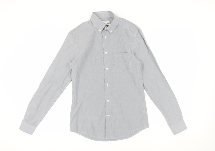 Reiss Men's Grey Striped Button-Up Slim Shirt S