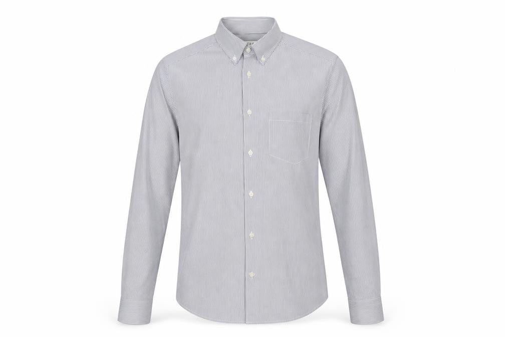 Front view of Reiss Men's Grey Striped Button-Up Slim Shirt S