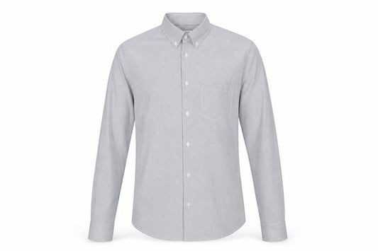 Front view of Reiss Men's Grey Striped Button-Up Slim Shirt S