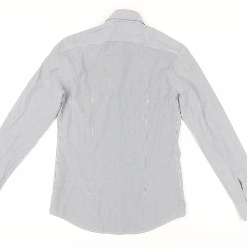 Reiss Men's Grey Striped Button-Up Slim Shirt S