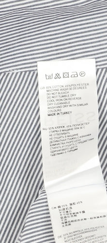 Reiss Men's Grey Striped Button-Up Slim Shirt S