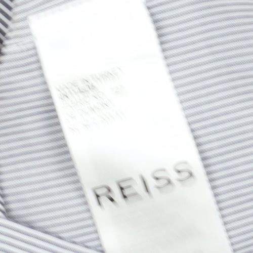 Reiss Men's Grey Striped Button-Up Slim Shirt S