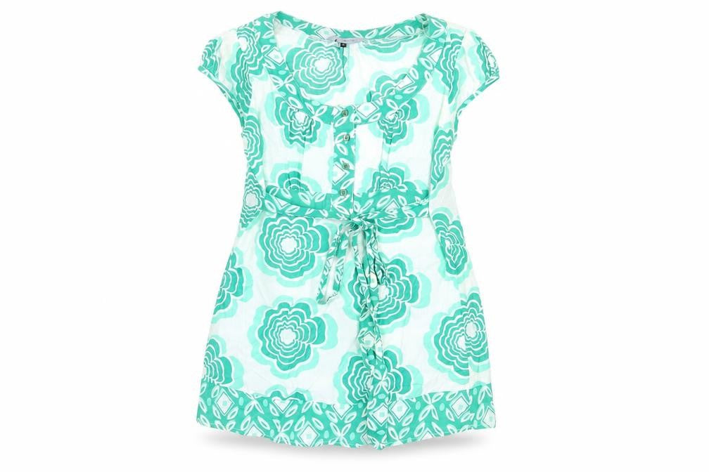 Front view of Red Herring Women's Green Floral Tunic Blouse, size 10