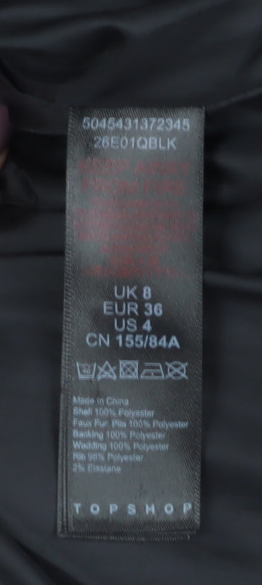 Topshop Women's Black Petite Puffer Jacket Size 8