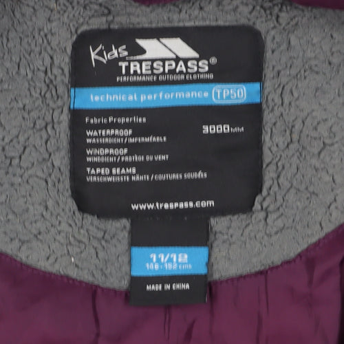 Trespass Purple Girls' Rain Coat, Size 11-12, Waterproof Weather
