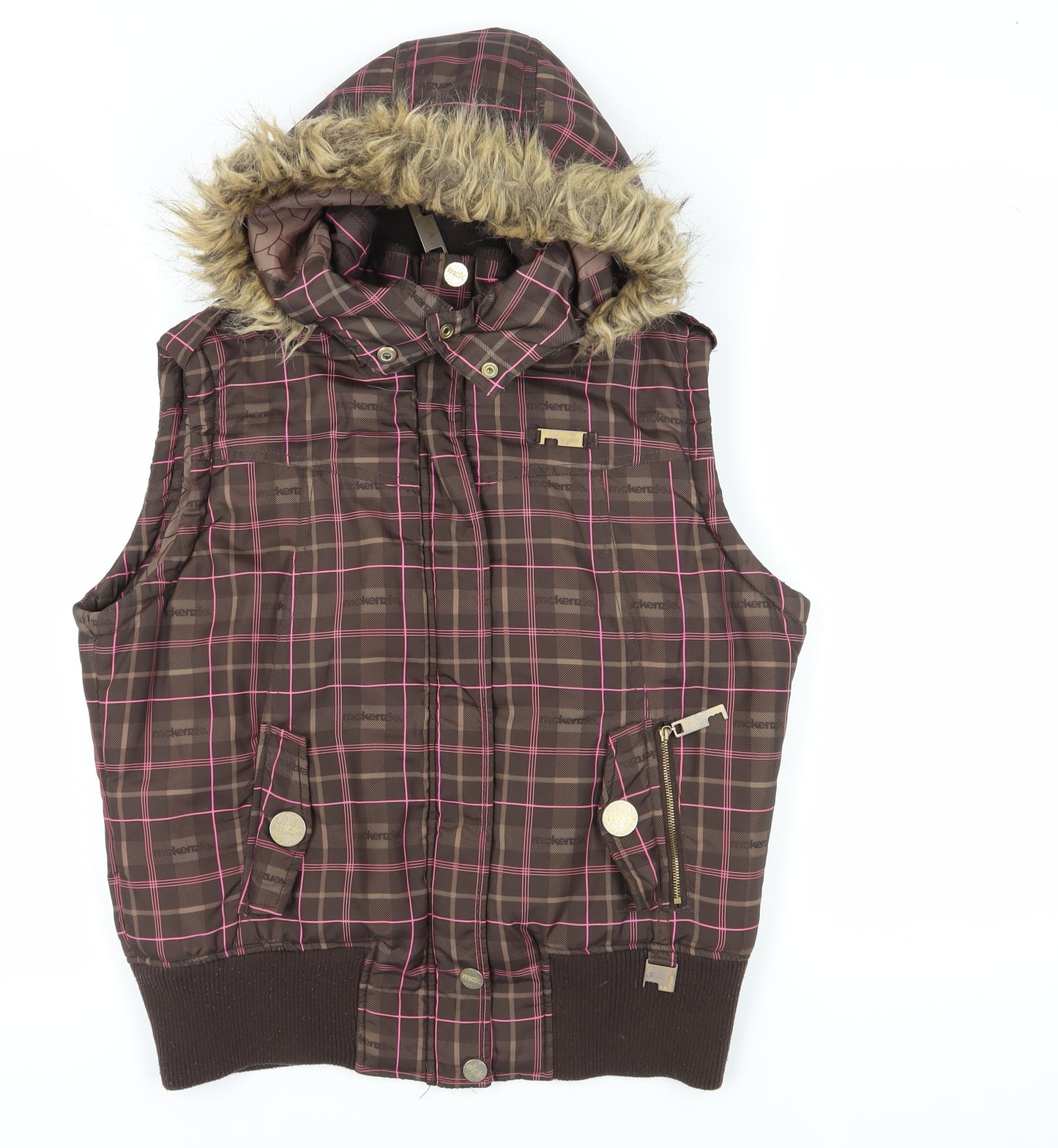 Mckenzie Women’s Brown Hooded Puffer Waistcoat Size 12