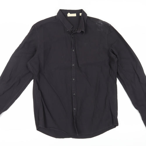 Pure DKNY Men's Black Long Sleeve Button-Up Shirt L