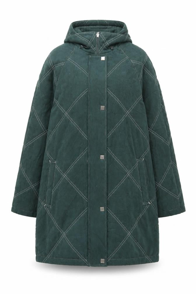 Front view of Dannimac Women's Green Overcoat, size L