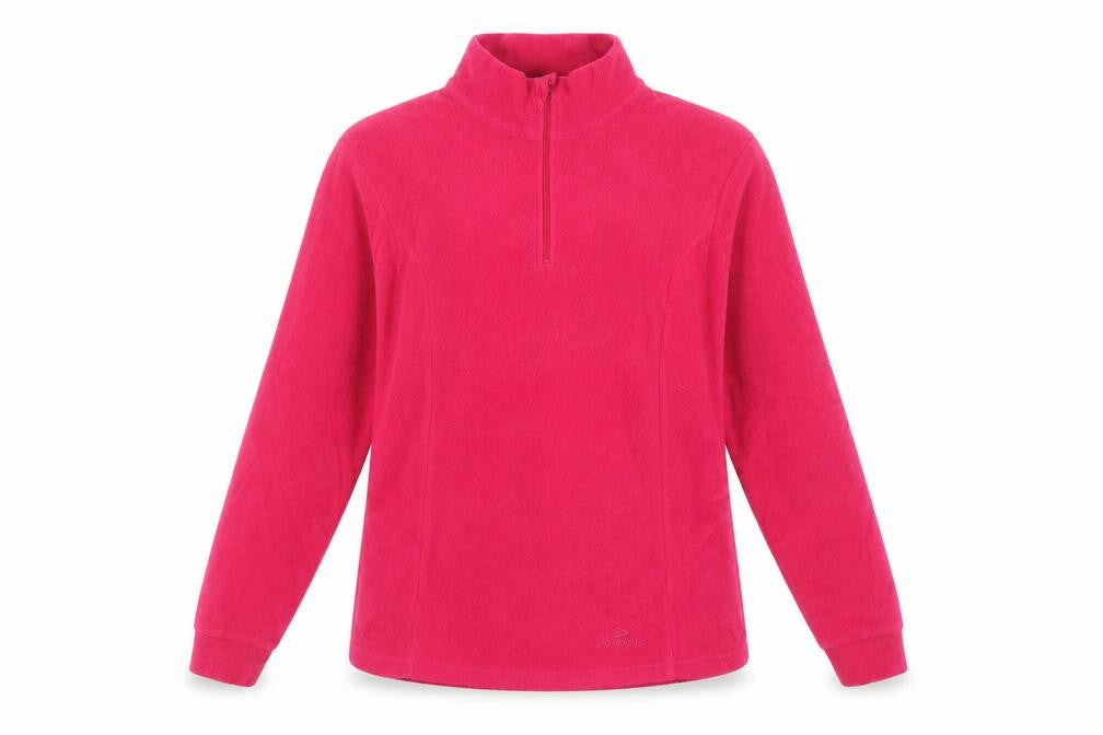 Front view of Boomerang Women's Red Henley Zip Sweatshirt, size 14
