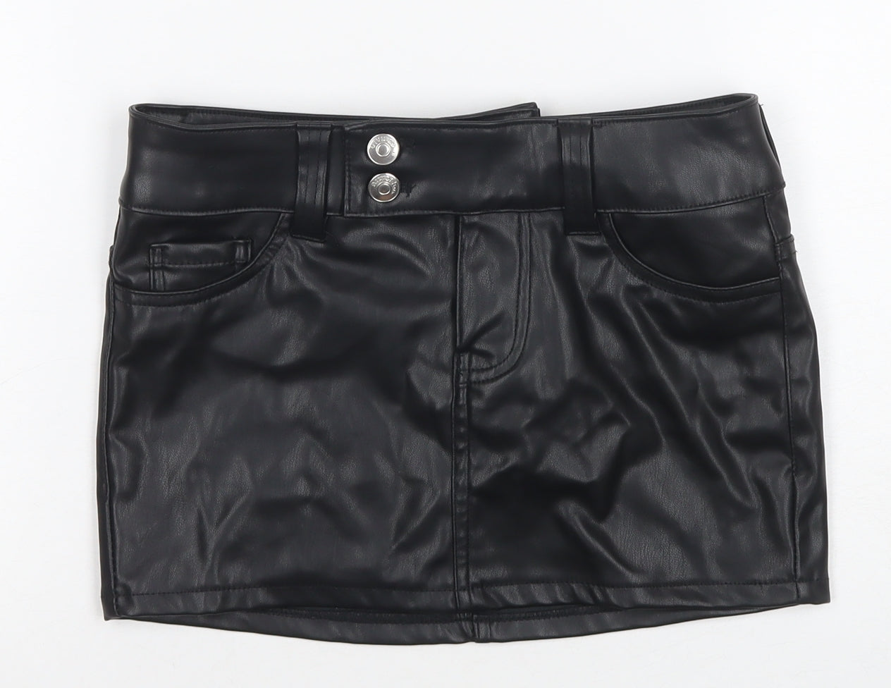 H&M Women's Black Mini Skirt, Size 4, Faux Leather