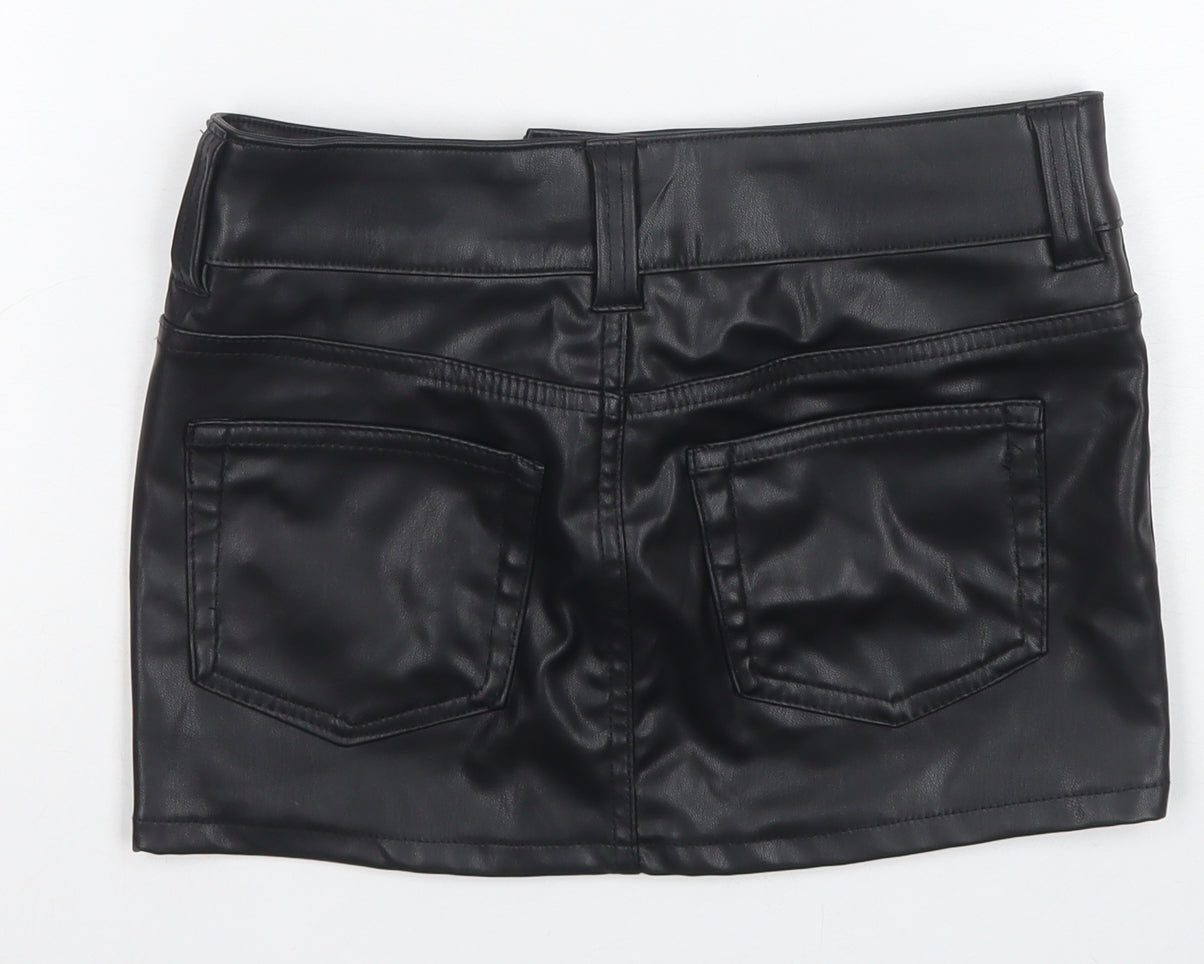 H&M Women's Black Mini Skirt, Size 4, Faux Leather