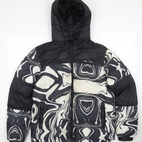 Night Addict Men's Black Puffer Jacket, M, Hooded, Casual