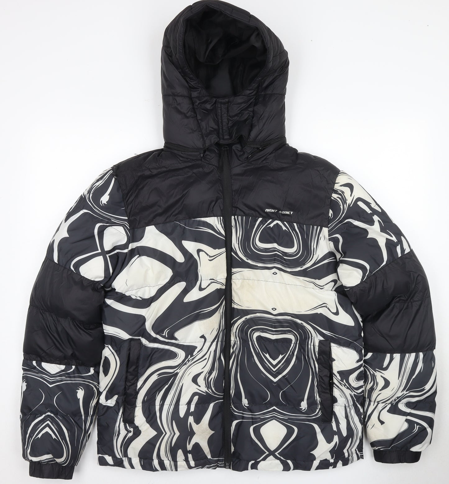 Night Addict Men's Black Puffer Jacket, M, Hooded, Casual