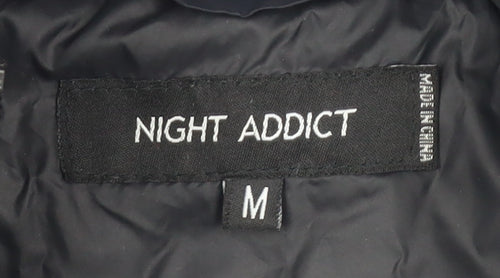 Night Addict Men's Black Puffer Jacket, M, Hooded, Casual