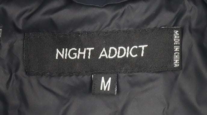 Night Addict Men's Black Puffer Jacket, M, Hooded, Casual