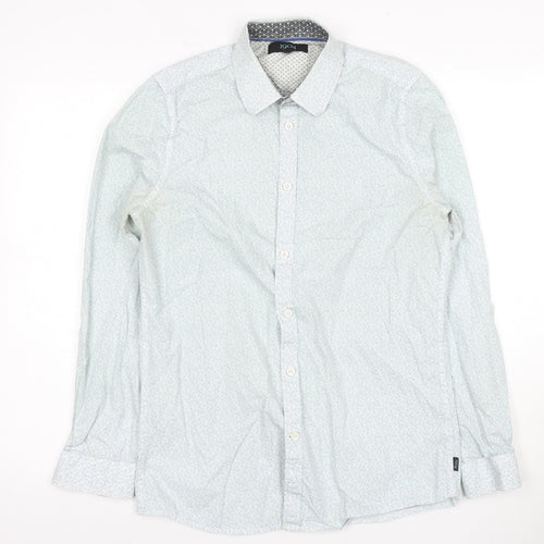 1904 Men's Blue Cotton Floral Dress Shirt S