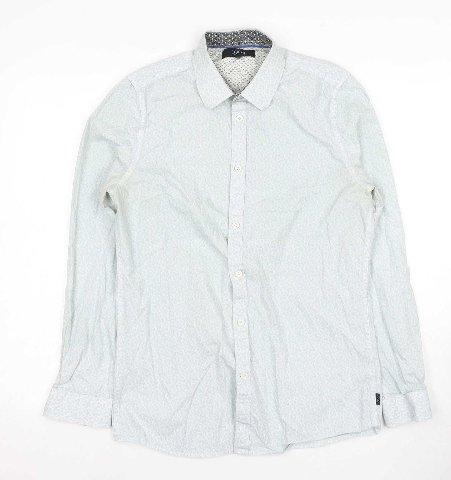 1904 Men's Blue Cotton Floral Dress Shirt S