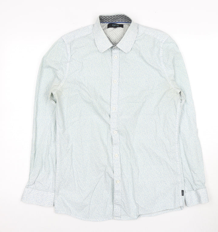 1904 Men's Blue Cotton Floral Dress Shirt S