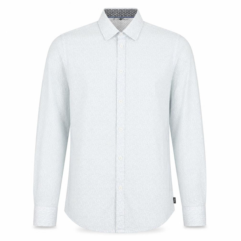 1904 Men's Blue Cotton Floral Dress Shirt S