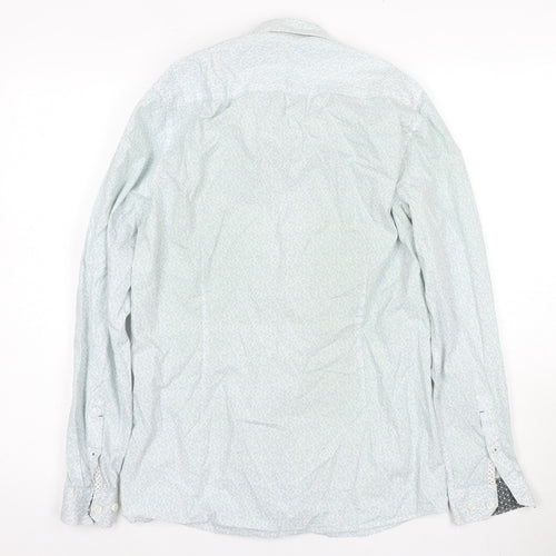 1904 Men's Blue Cotton Floral Dress Shirt S