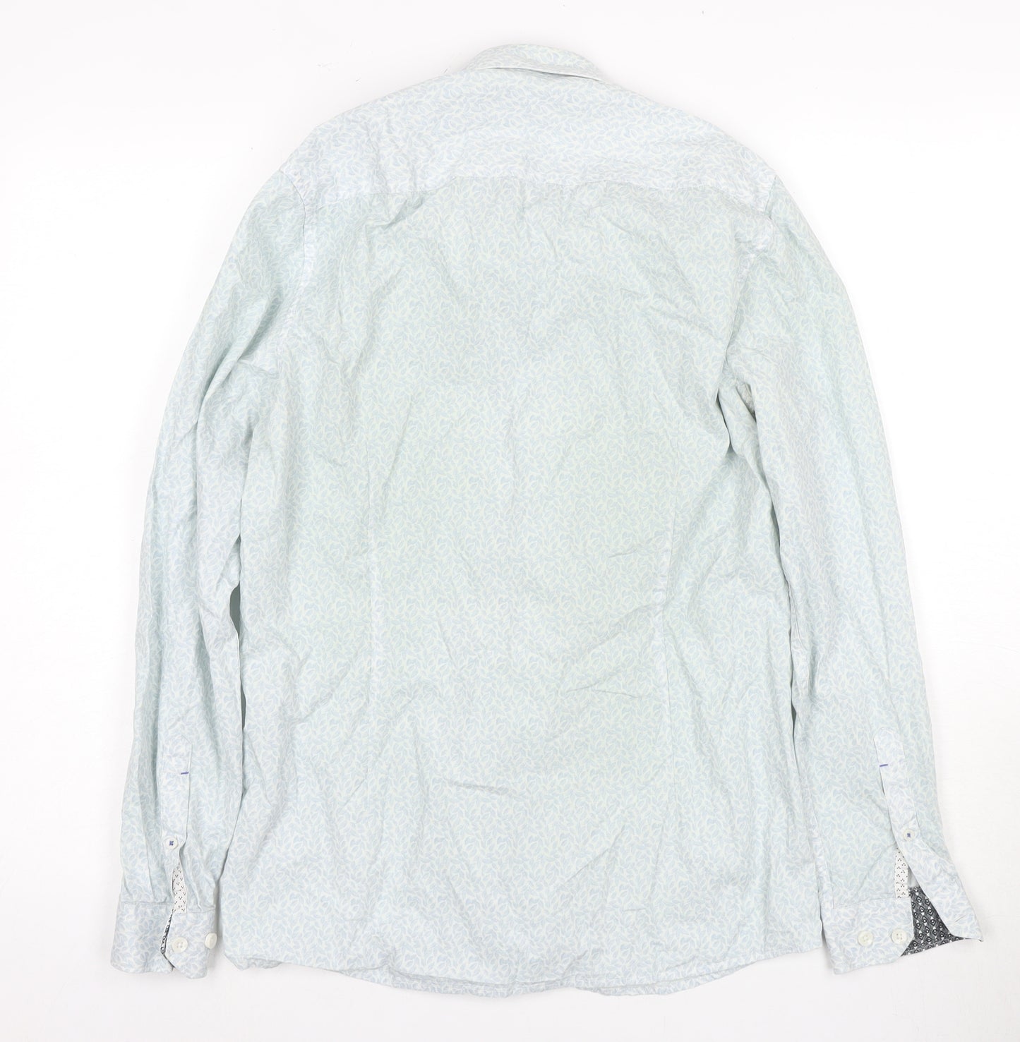 1904 Men's Blue Cotton Floral Dress Shirt S
