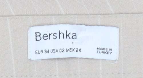 Bershka Women's Beige Striped Trousers