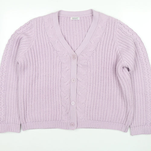 Damart Women's Purple V-Neck Cable-Knit Cardigan