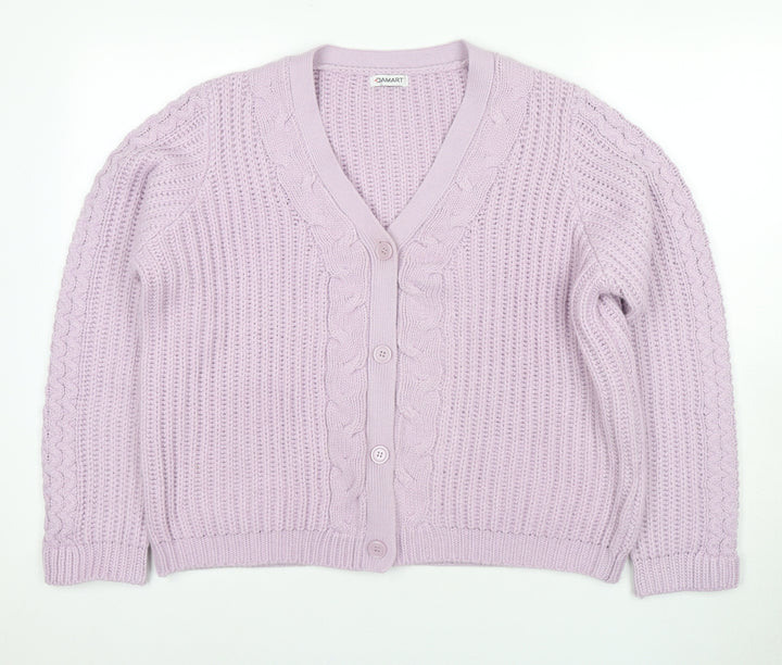 Damart Women's Purple V-Neck Cable-Knit Cardigan