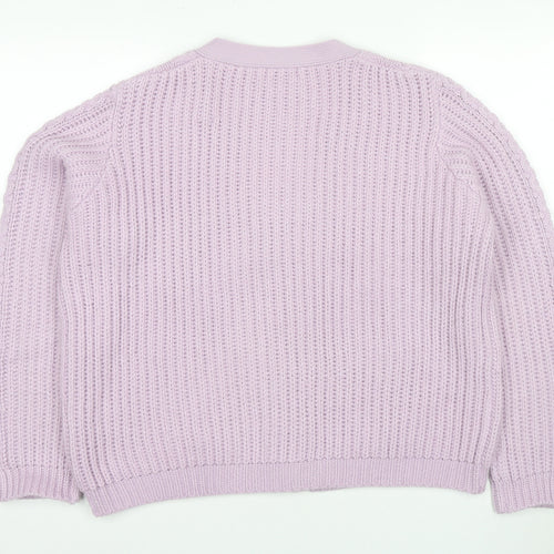 Damart Women's Purple V-Neck Cable-Knit Cardigan