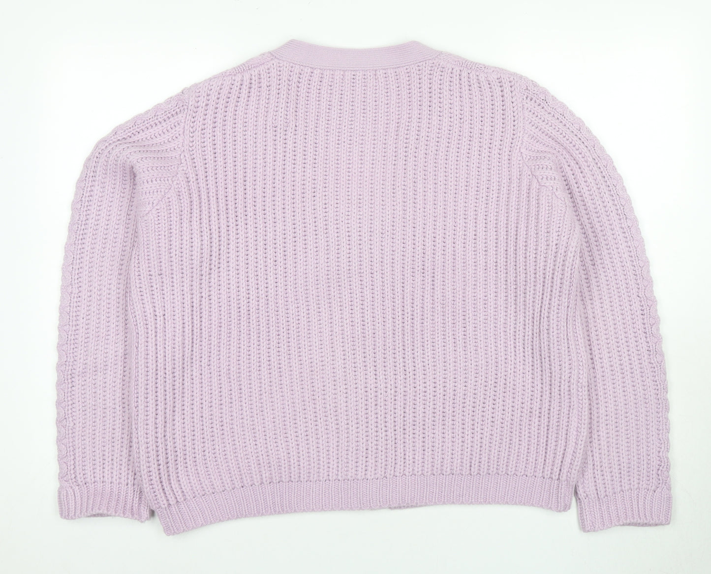 Damart Women's Purple V-Neck Cable-Knit Cardigan
