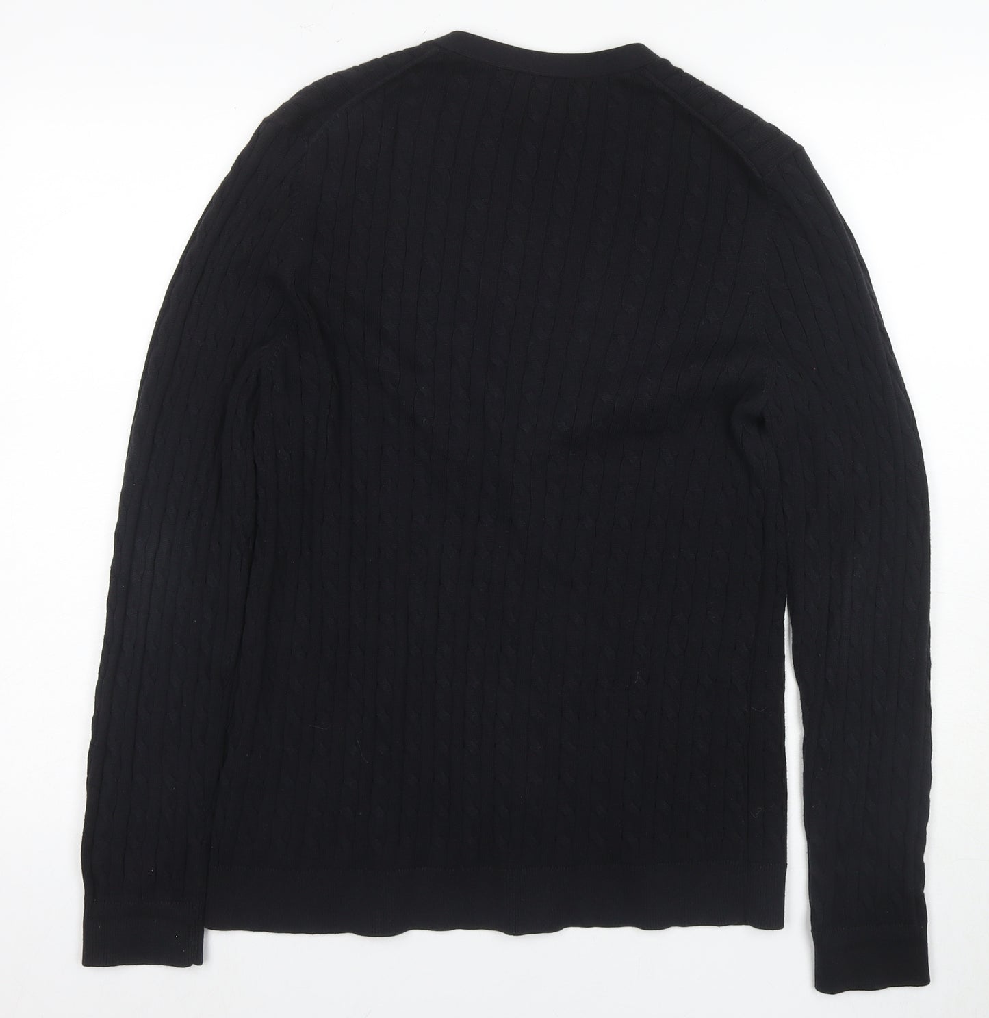 Lands' End Women's Black Cardigan L Cotton Knit