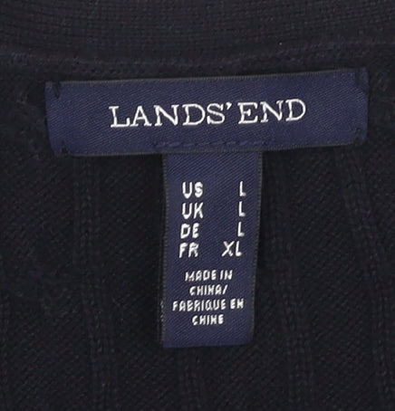 Lands' End Women's Black Cardigan L Cotton Knit