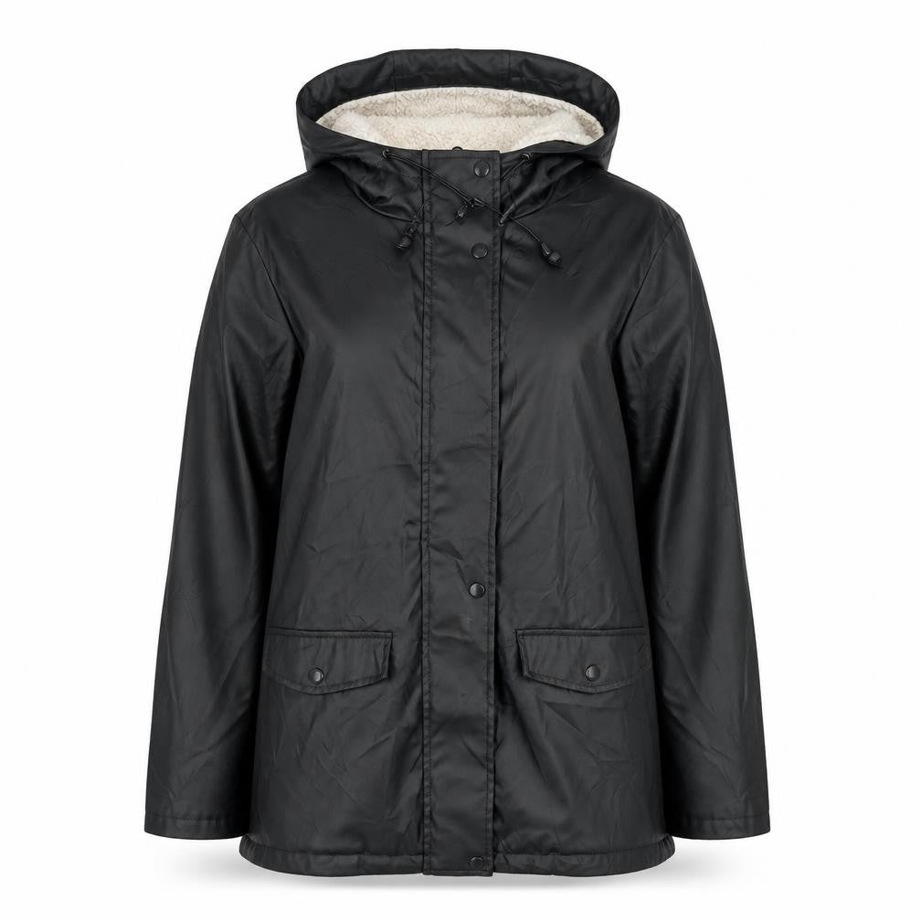 Front view of Dorothy Perkins Women's Black Hooded Rain Jacket, size 8