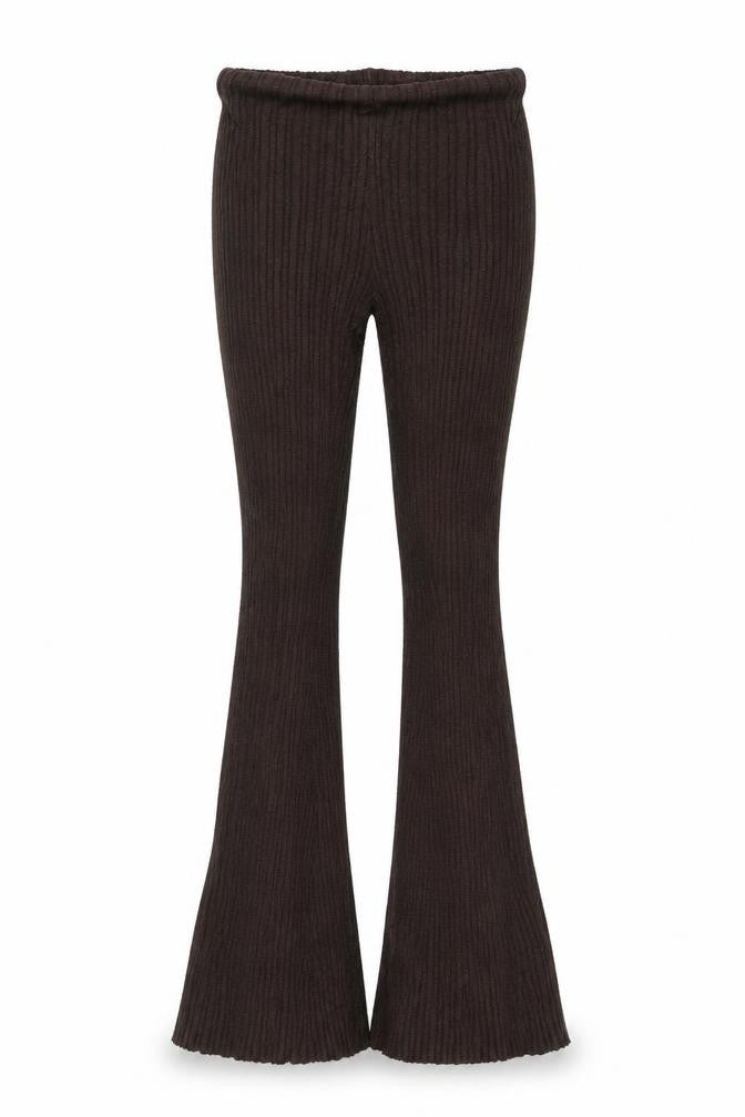 Front view of Brown Flared Women's Trousers - Stretch & Comfort