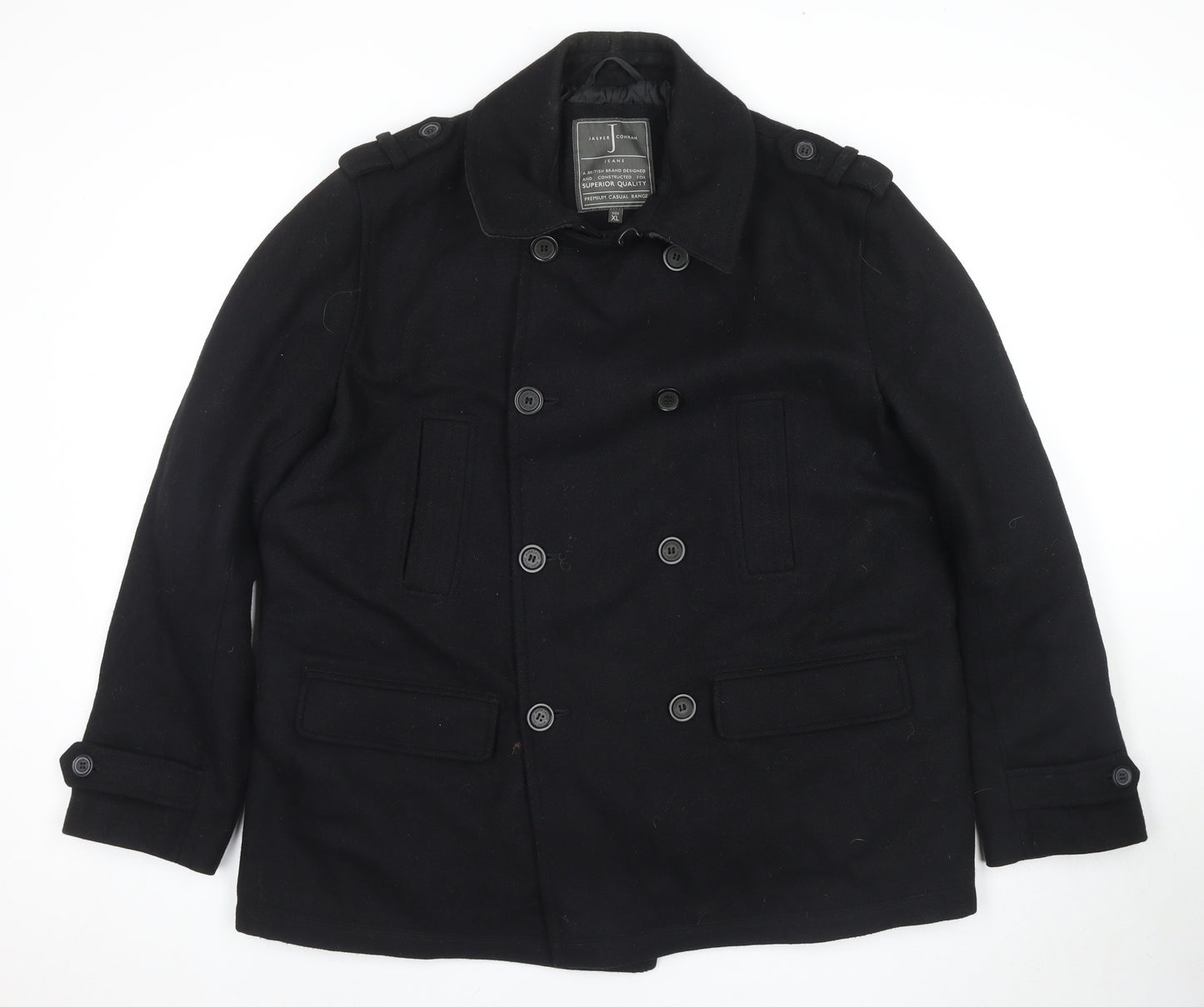 Jasper Conran Men's Black Wool Pea Coat XL