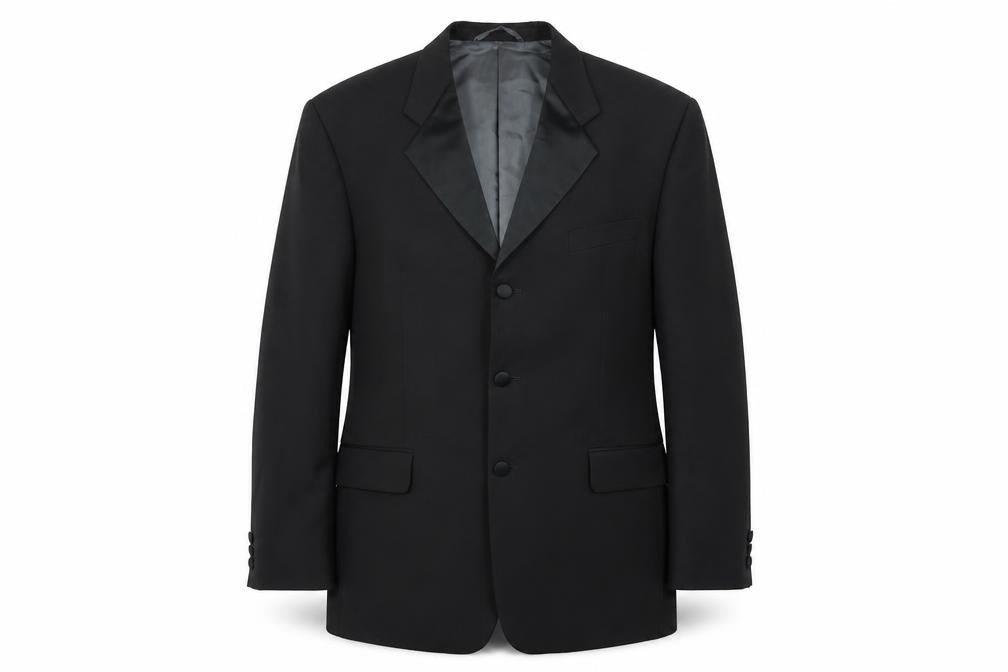 Front view of Fraser Men's Black Tuxedo Jacket, size 44R