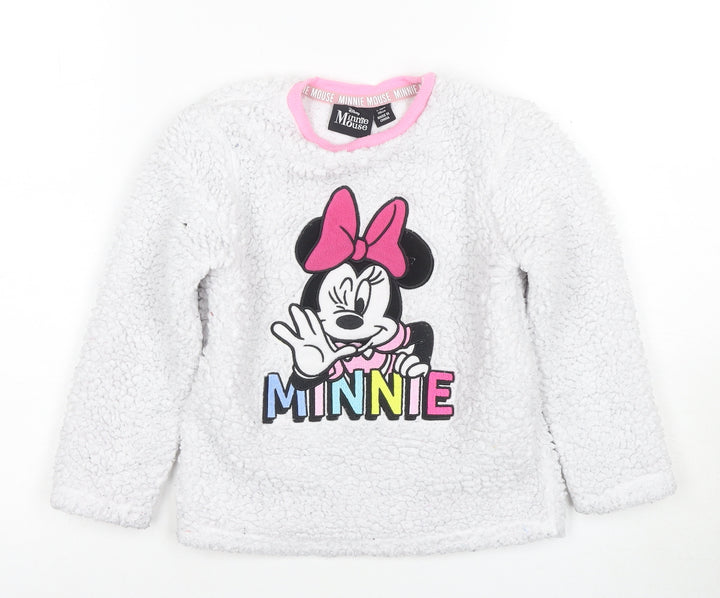 Disney Girls Minnie Mouse White Pyjama Top 5-6 Years Fleece