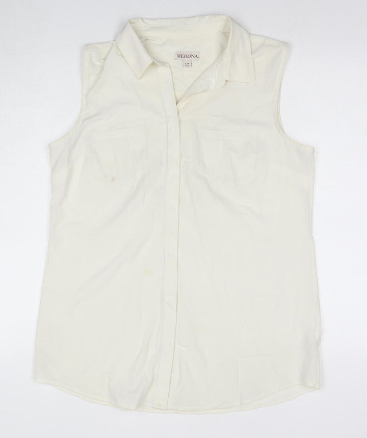 Merona Women's Ivory Sleeveless Collared Blouse, Size L