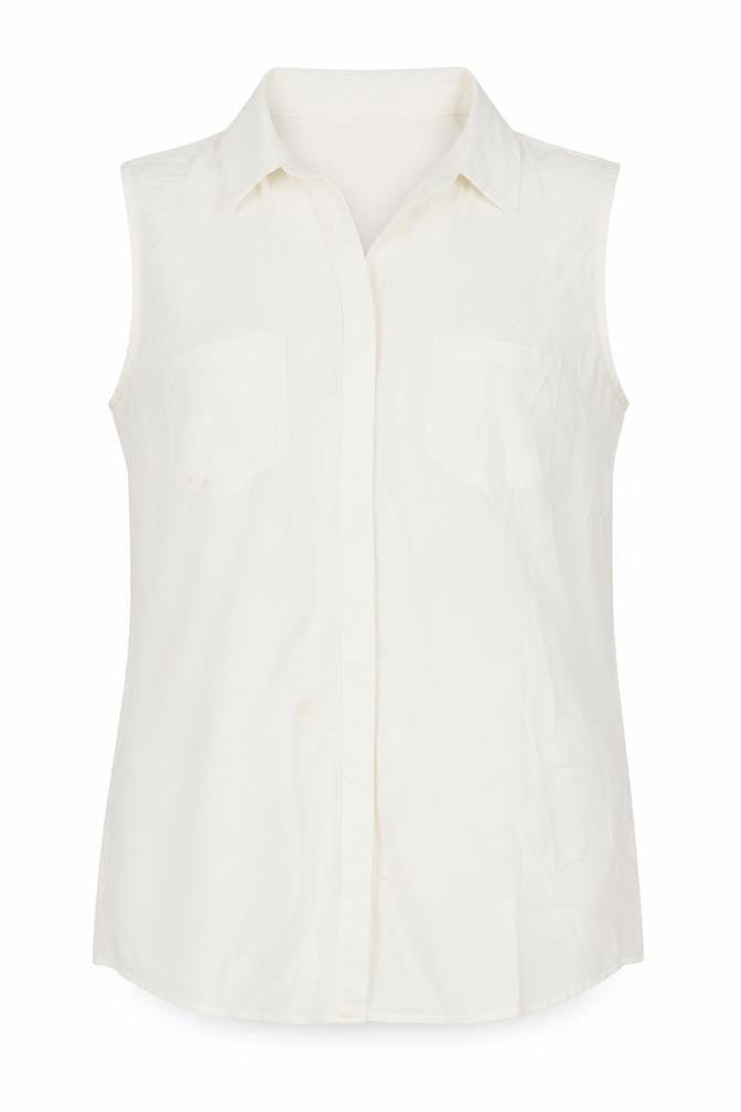 Front view of Merona Women's Ivory Sleeveless Collared Blouse, size L