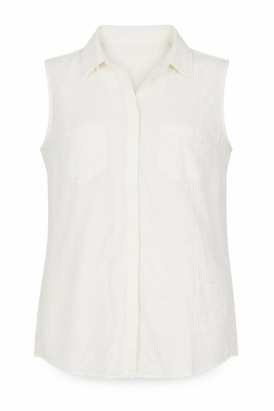 Front view of Merona Women's Ivory Sleeveless Collared Blouse, size L