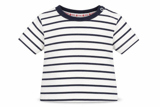 Front view of Jasper Conran unisex baby t-shirt, white striped, 0-12 months