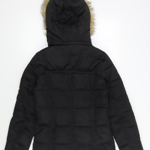 Warehouse Women's Black Puffer Jacket, Size 8, Hooded
