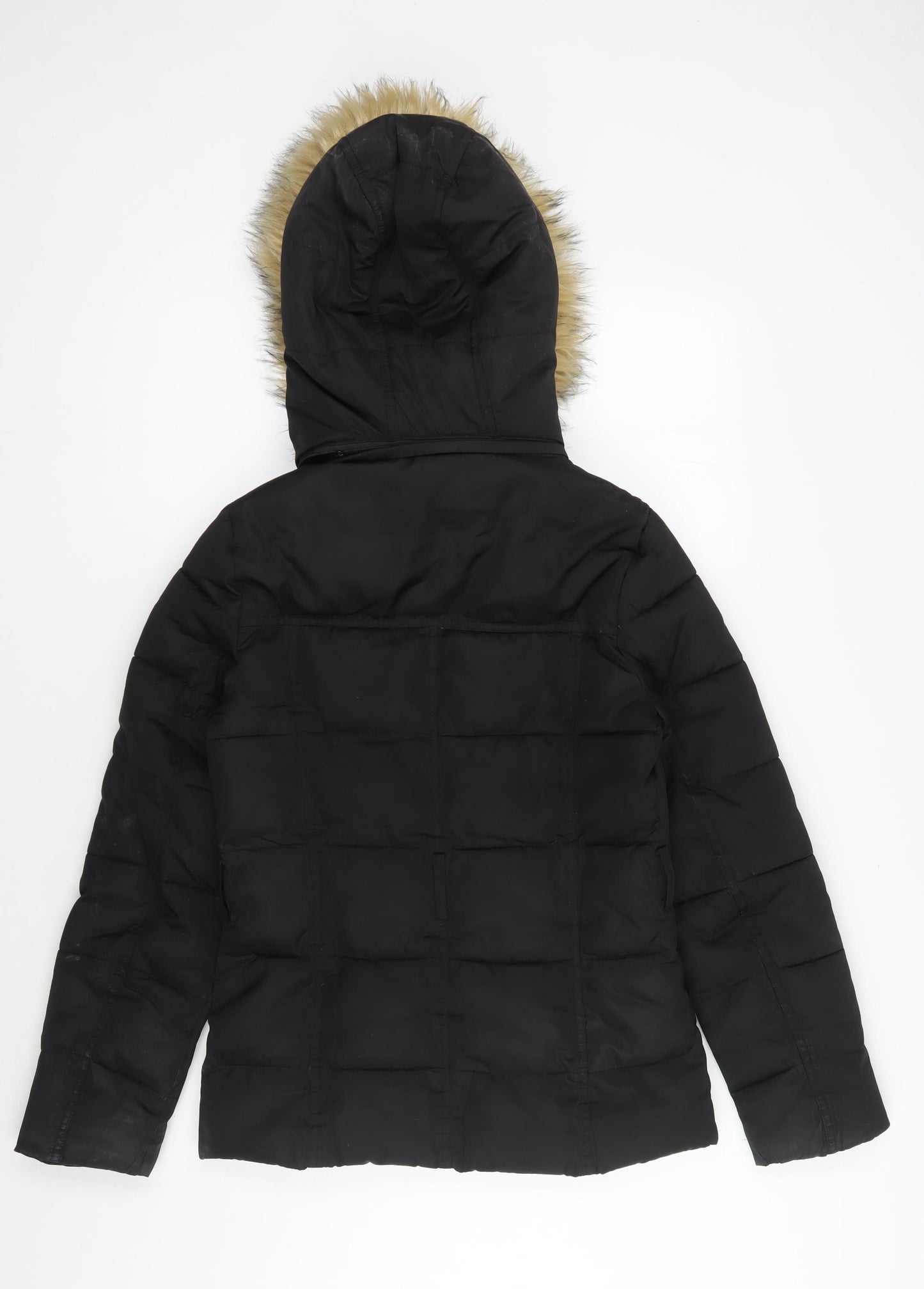 Warehouse Women's Black Puffer Jacket, Size 8, Hooded