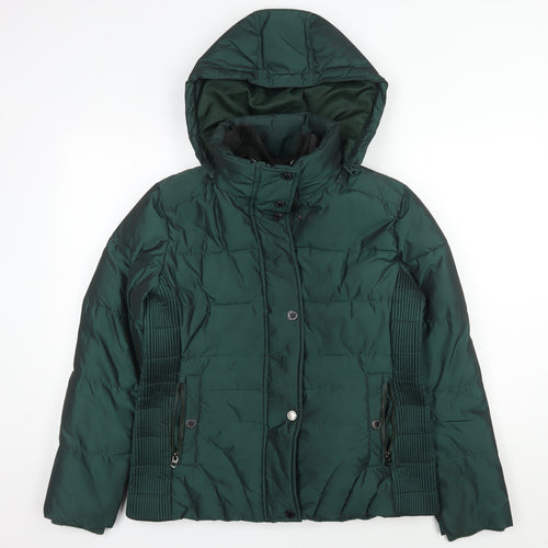 M&S Women's Green Hooded Puffer Jacket Medium