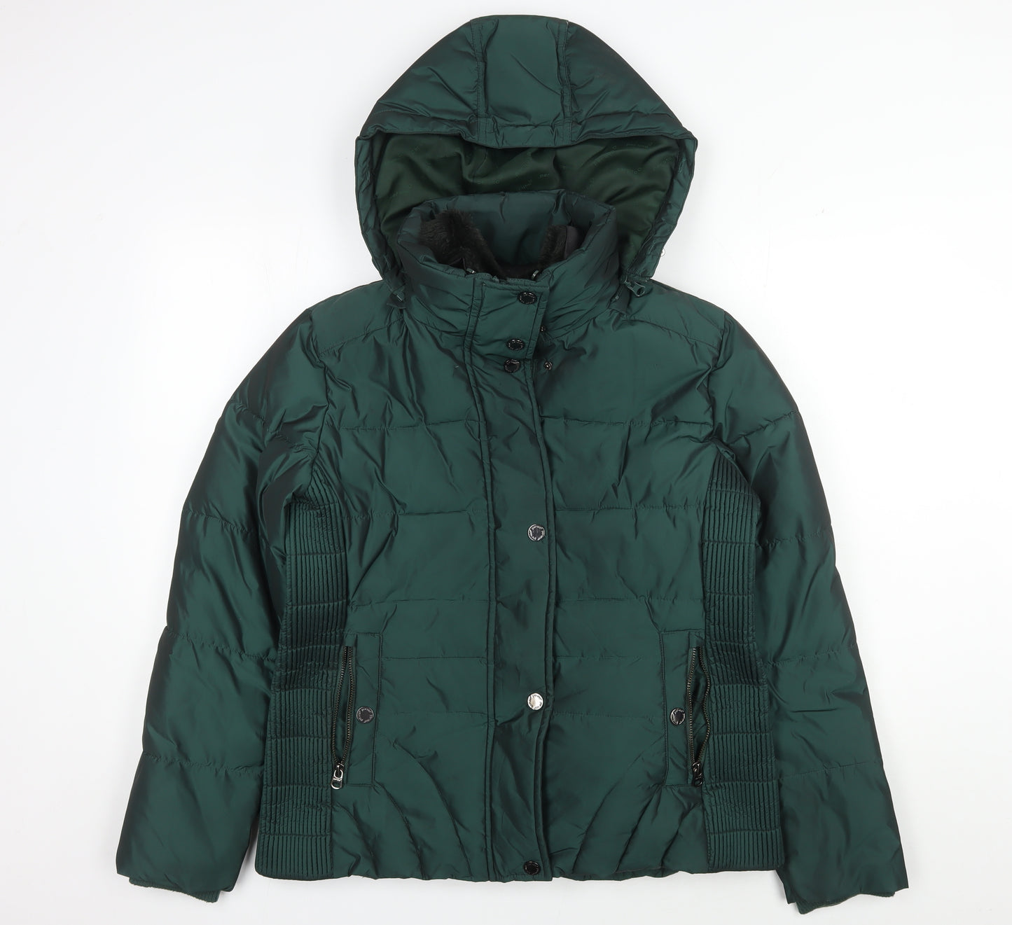 M&S Women's Green Hooded Puffer Jacket Medium