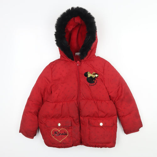 George Girls Red Minnie Mouse Puffer Jacket 5-6 Years