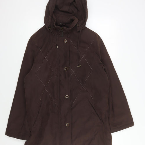 Kuss Women's Brown Rain Coat, Hooded, Long, Size L