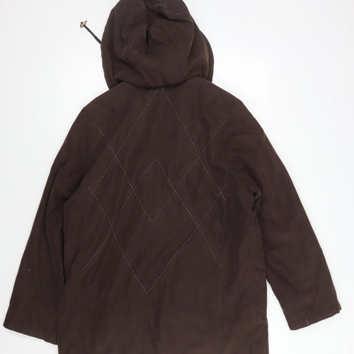 Kuss Women's Brown Rain Coat, Hooded, Long, Size L