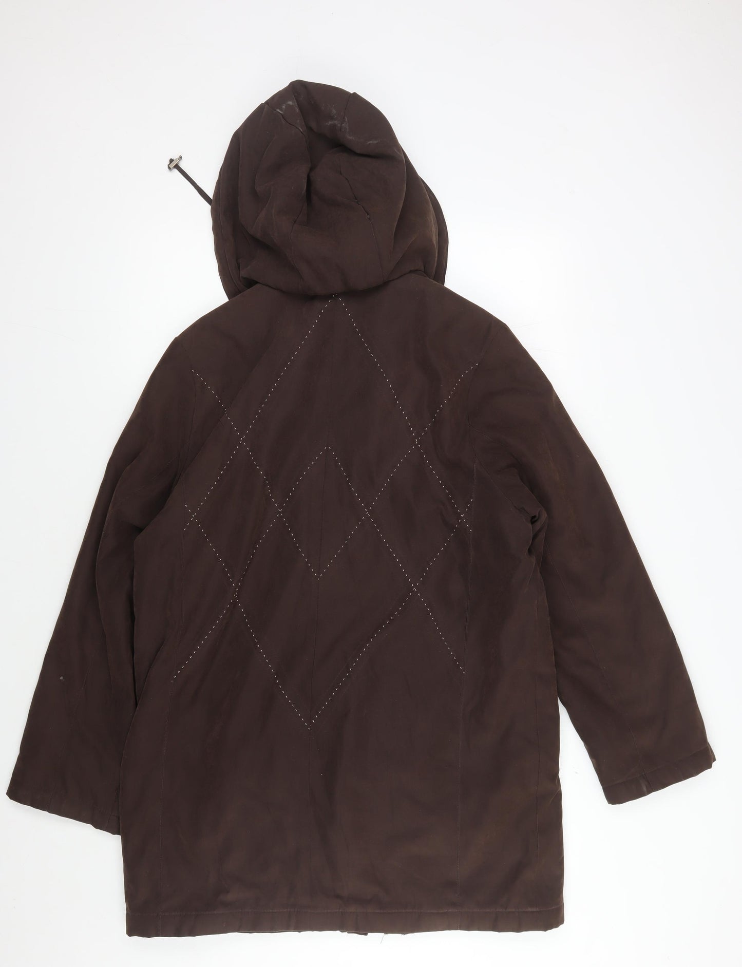 Kuss Women's Brown Rain Coat, Hooded, Long, Size L